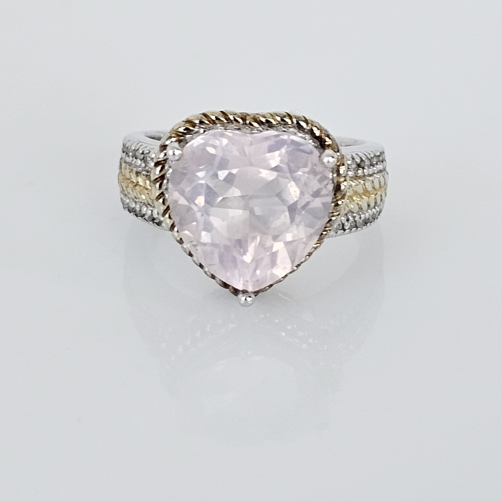 Certified Rose Quartz & Diamond Ring Sterling Silver & Gold Vermeil Size 7!